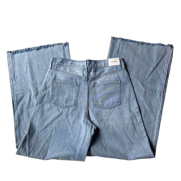 Express Wide Leg Jeans Size 31 Light Wash Raw Hem Y2K Vintage Denim - Picture 10 of 16
